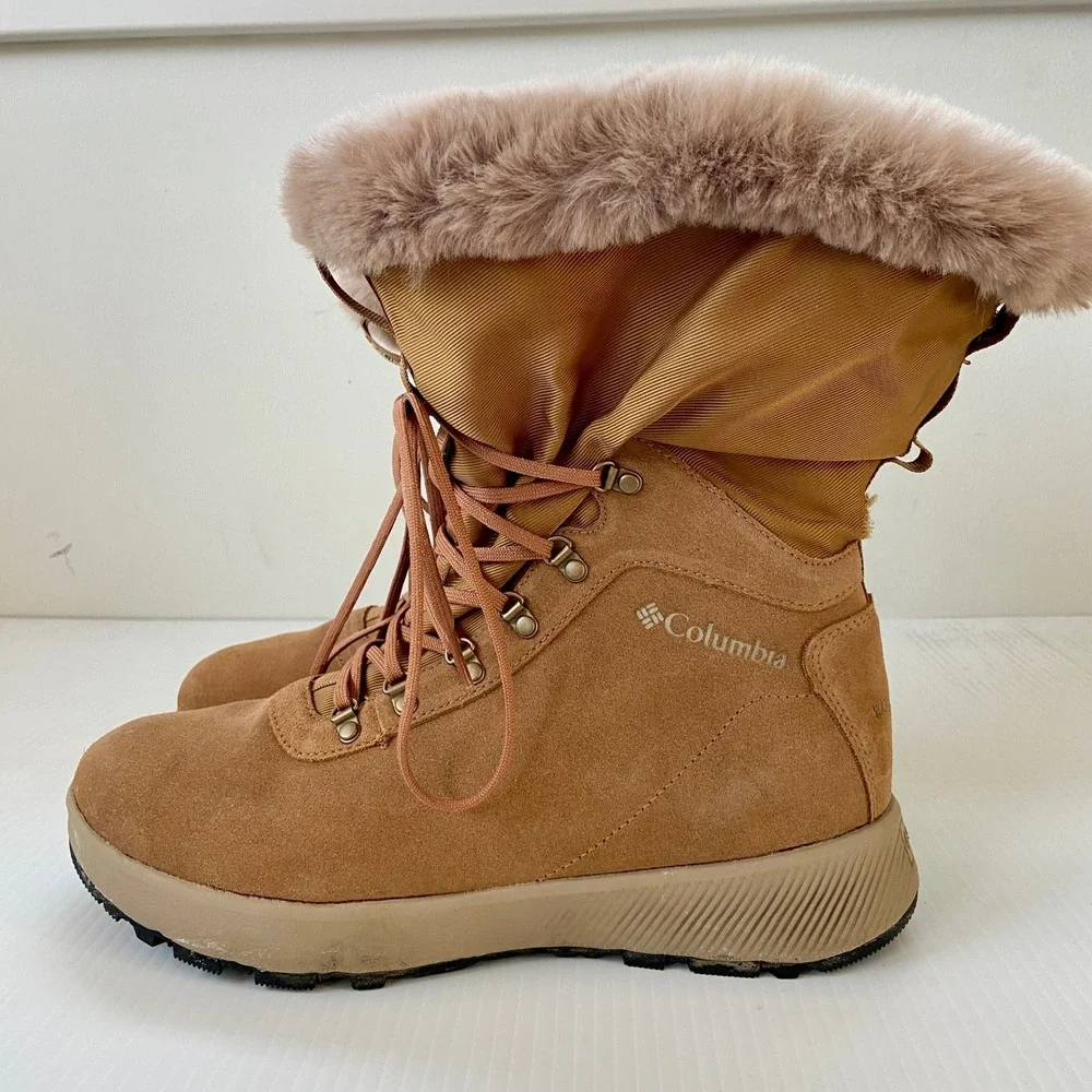 Columbia Slopeside Village Omni Heat Hi Waterproof Snow Boot Tan Suede Womens 10
